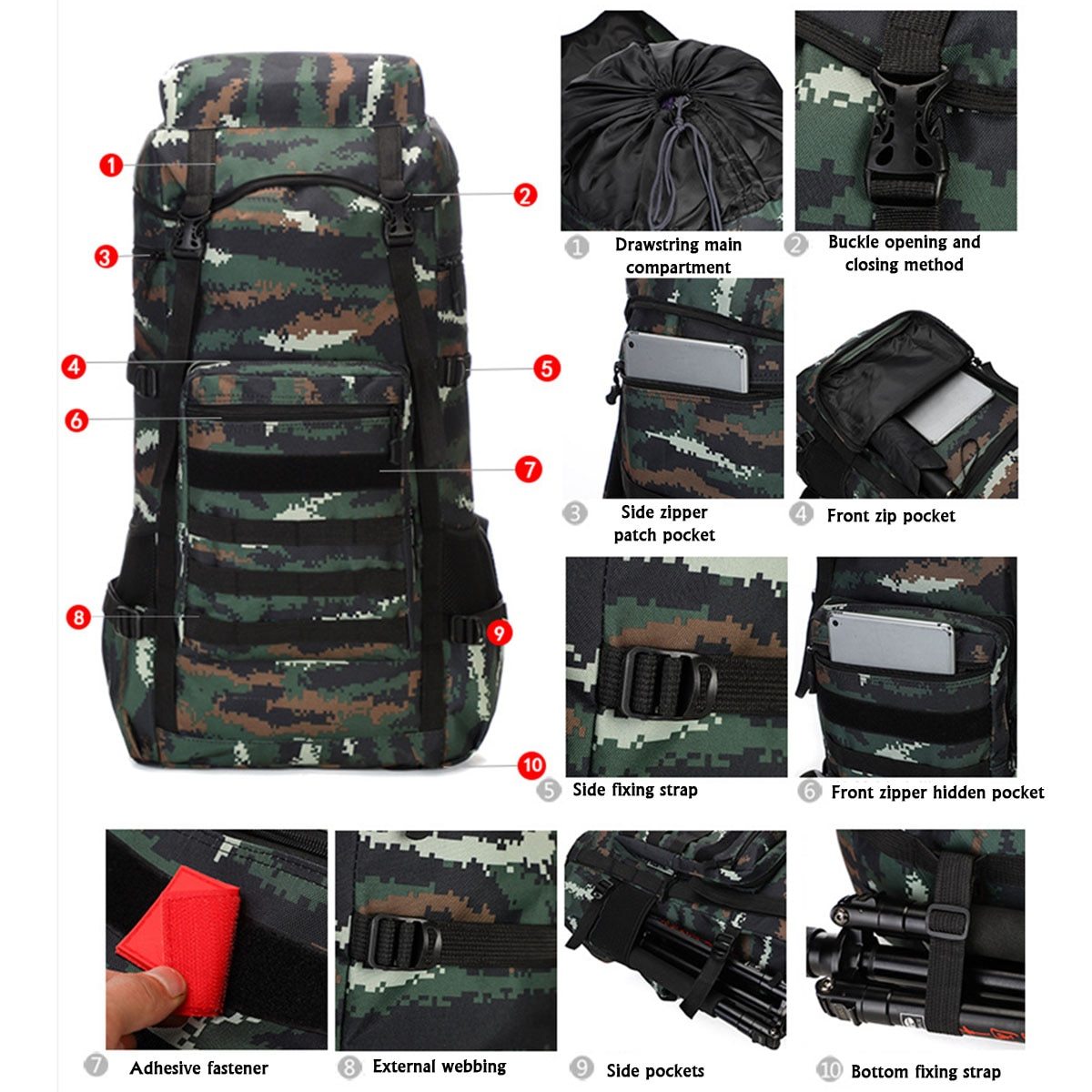 Waterproof Outdoor Camping 70L Military Backpack