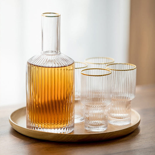 Gold Rimmed Crystal Drinkware Glass Set - Gold